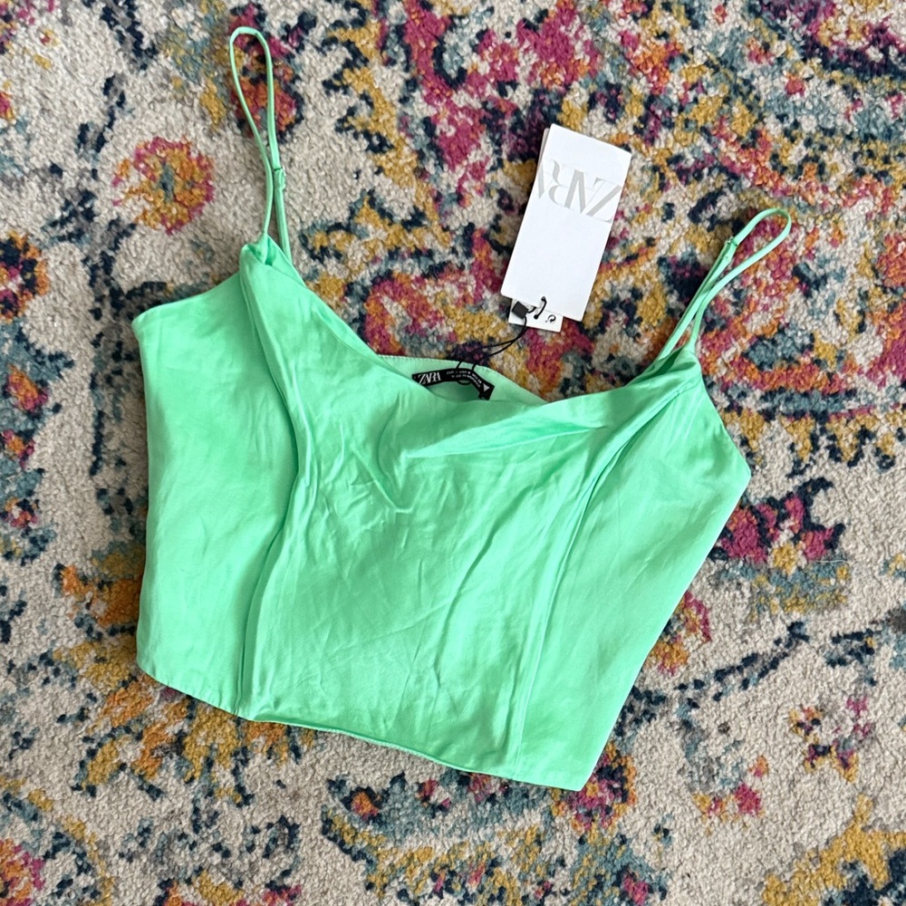 Zara Green Camisole Crop Top with Fitted Bustier